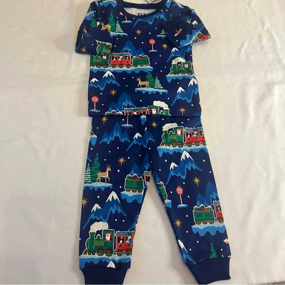 NWT PJ Place Baby Christmas Train Pajama Set 3-6M Holiday Cotton 2 Piece